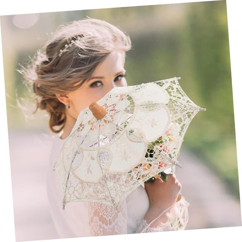 Beige Lace Umbrella Parasol For Wedding Party Decor Photography Canopy - Image 2